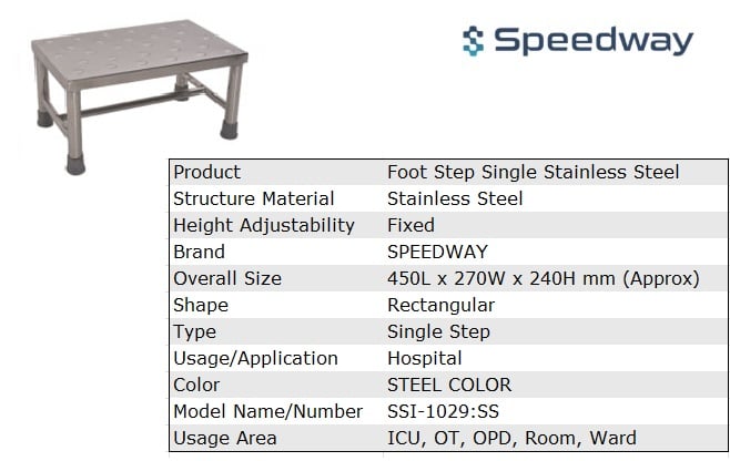 Foot Step Single Stainless Steel SSI 1029SS
